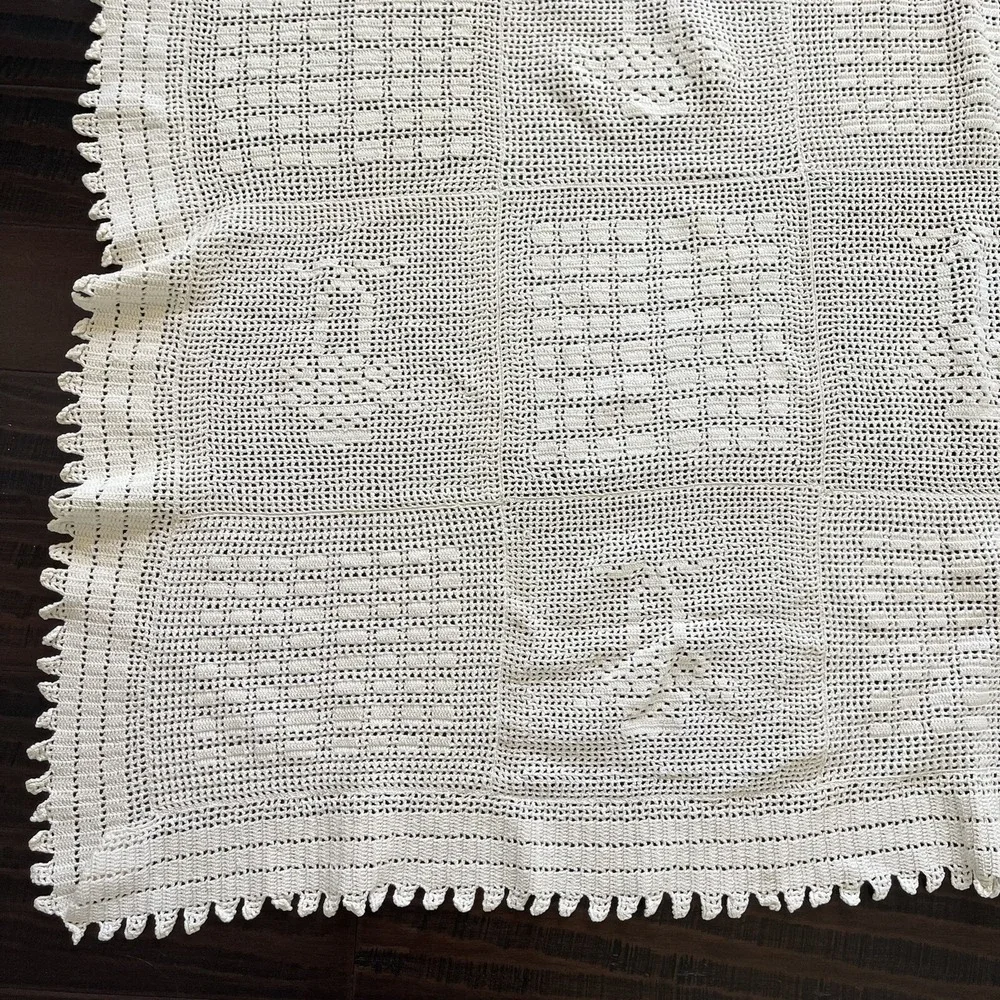 Handmade Crochet Ivory Coverlet Twin Bedspread 76